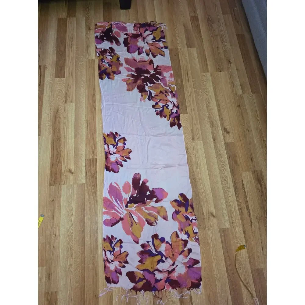 Liz Claiborne Floral Fringe Scarf Shawl Wrap Pink Purple Rayon Lightweight 67x19